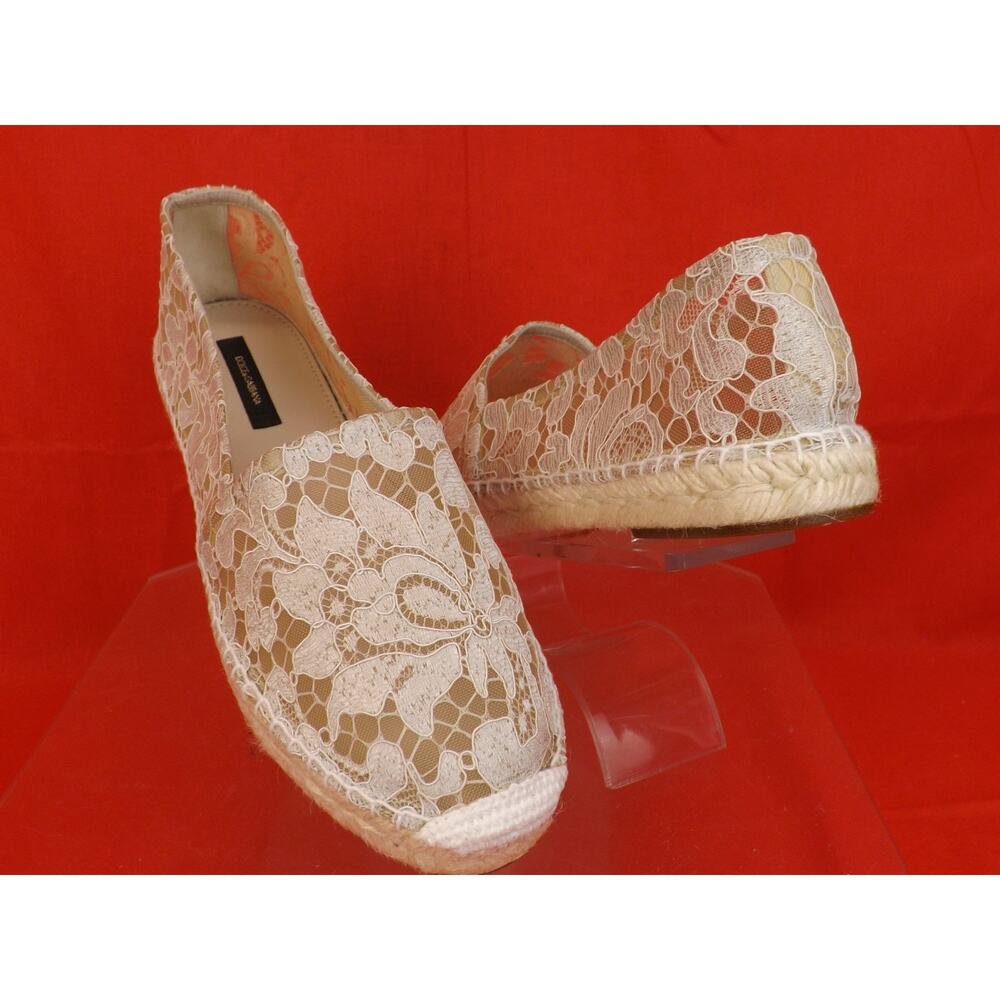 NIB DOLCE & GABBANA OFF WHITE ICE FLORAL PRINT LACE ESPADRILLE FLATS 40 $ 545 - Picture 11 of 12